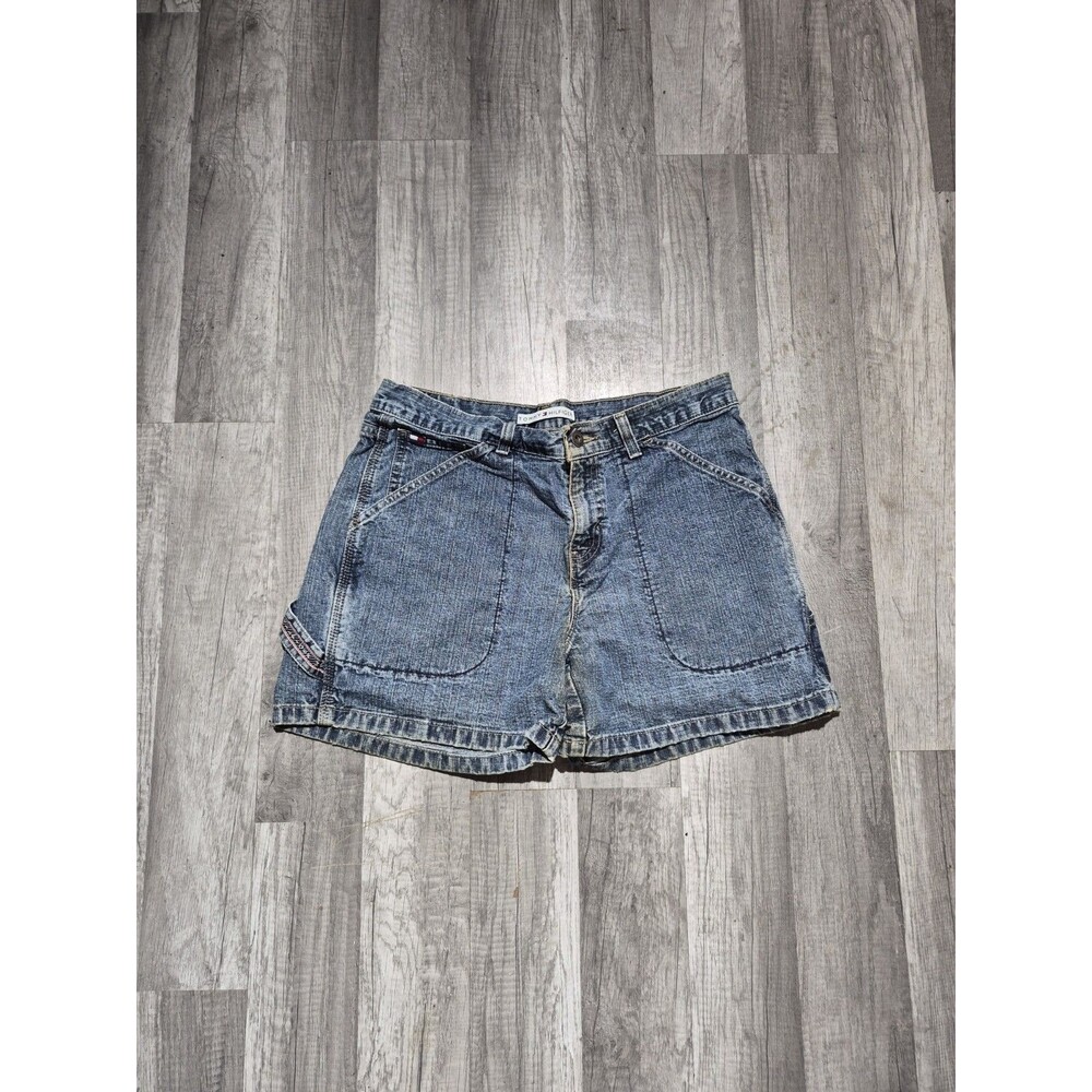 Vintage Tommy Hilfiger Junior High Waist Big Flag Denim Jean Shorts 90'S Sz 8 EU